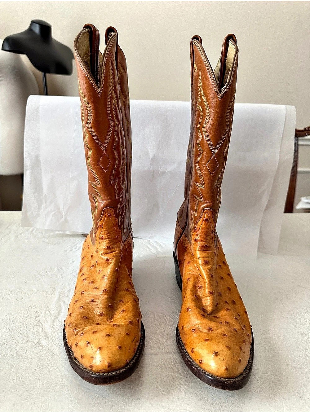 Tony Lama Ostrich Embossed Western Boots US 9.5